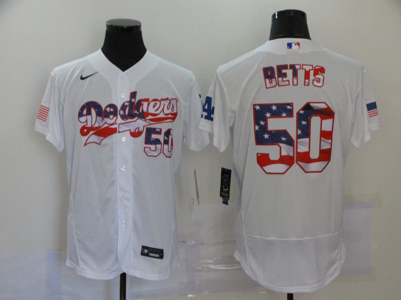 Men Los Angeles Dodgers #50 Betts White Elite 2020 MLB Nike Jerseys
